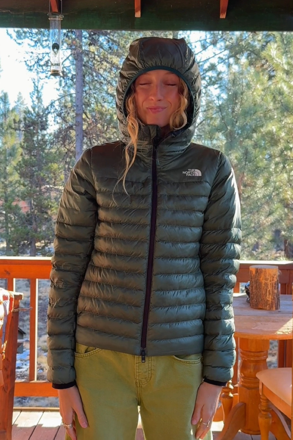 The north face puffy! Love this jacket so much. Synthetic fill so works really well when wet which is great for sweaty hikes. But not as warm as a down filled jacket  