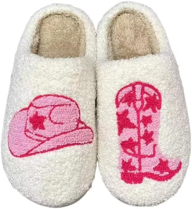 Women Retro Cowgirl Cowboy Boots Slippers Plush Embroidered Cowgirl Hat Slippers Winter Cozy Warm... | Amazon (US)