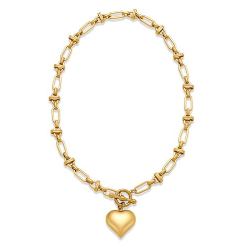LILIE&WHITE Worn Gold Puffy Heart Necklace For Women With Link Chain Chunky Necklace Gold Necklace Gold Heart Necklace Toggle Necklace Chic Heart Pendant Necklace Women Jewelry Gift | Amazon (US)