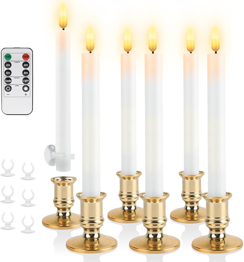 Christmas Window Candles, 6 Pack Lvory Flameless Taper Candles Flickering with Remote, Window Can... | Amazon (US)