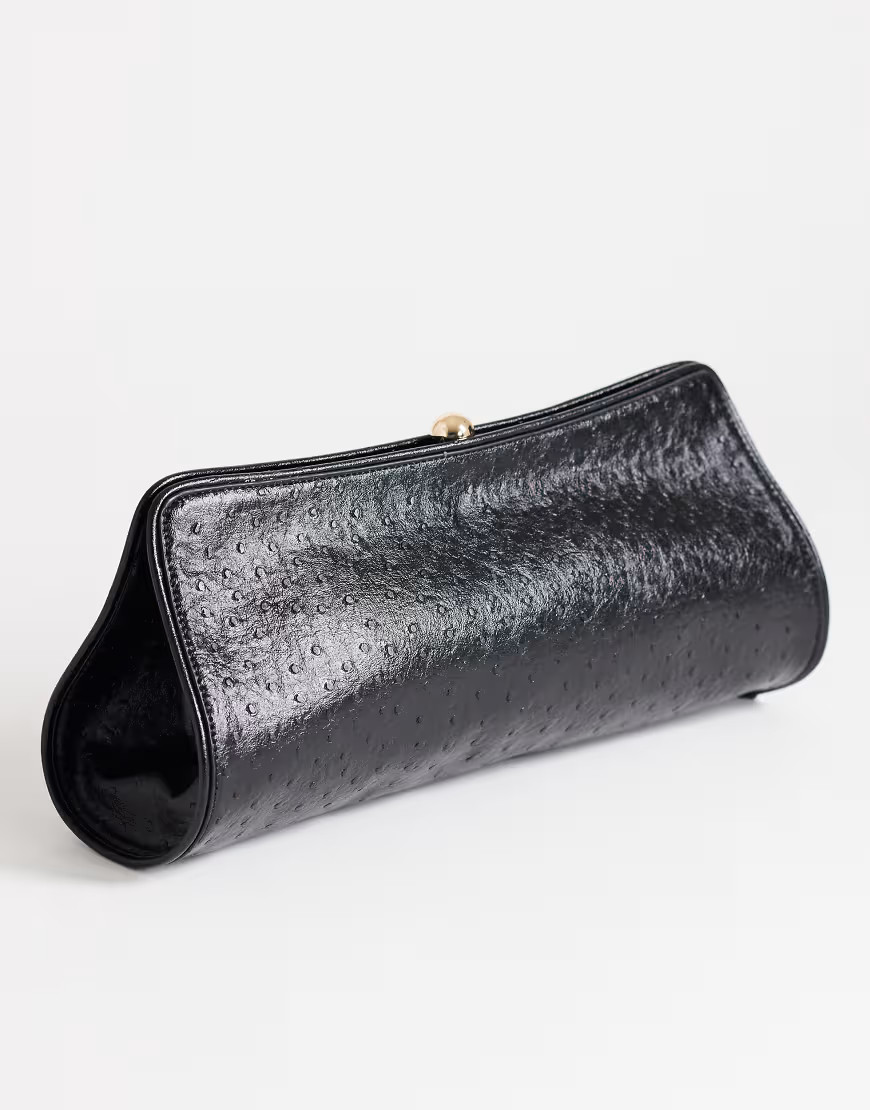 Topshop Alice medium clutch purse in black ostrich effect | ASOS (Global)