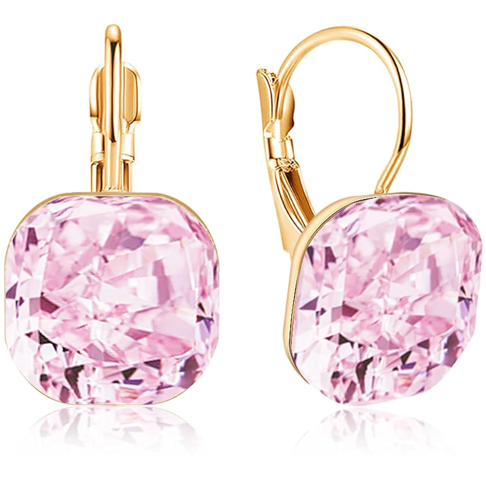 Sparkly Crystal Square Leverback Earrings Rhinestone Geometry Dangle Drop Earrings For Women Brid... | Amazon (US)