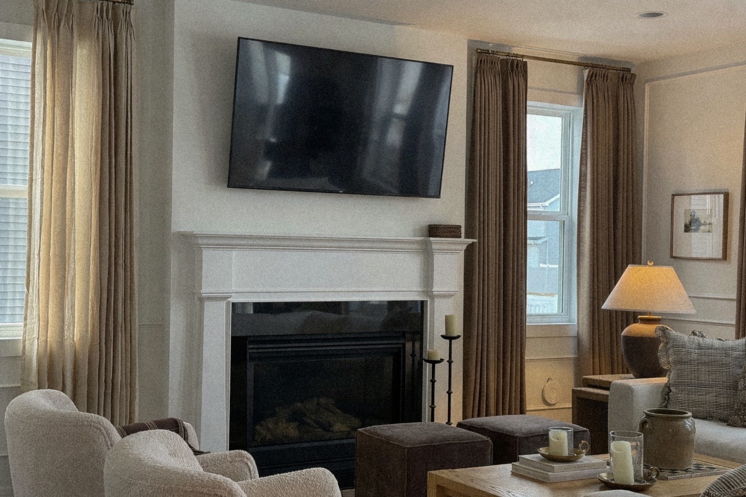 Linking both new & old color curtains:

Darker brown is Liz collection in color: taupe grey privacy lined 
Lighter is Patti Collection in color: Light Grey, unlined both from @twopagescurtains