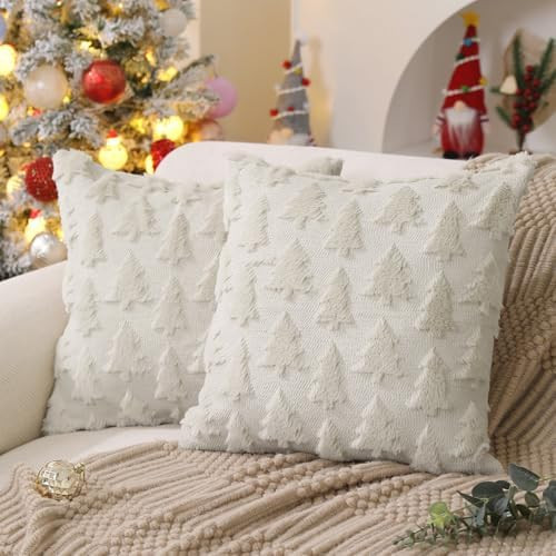 DFXSZ Christmas Tree Pillow Covers 18x18 inch Set of 2 Christmas Decoration Cream White Soft Plus... | Amazon (US)
