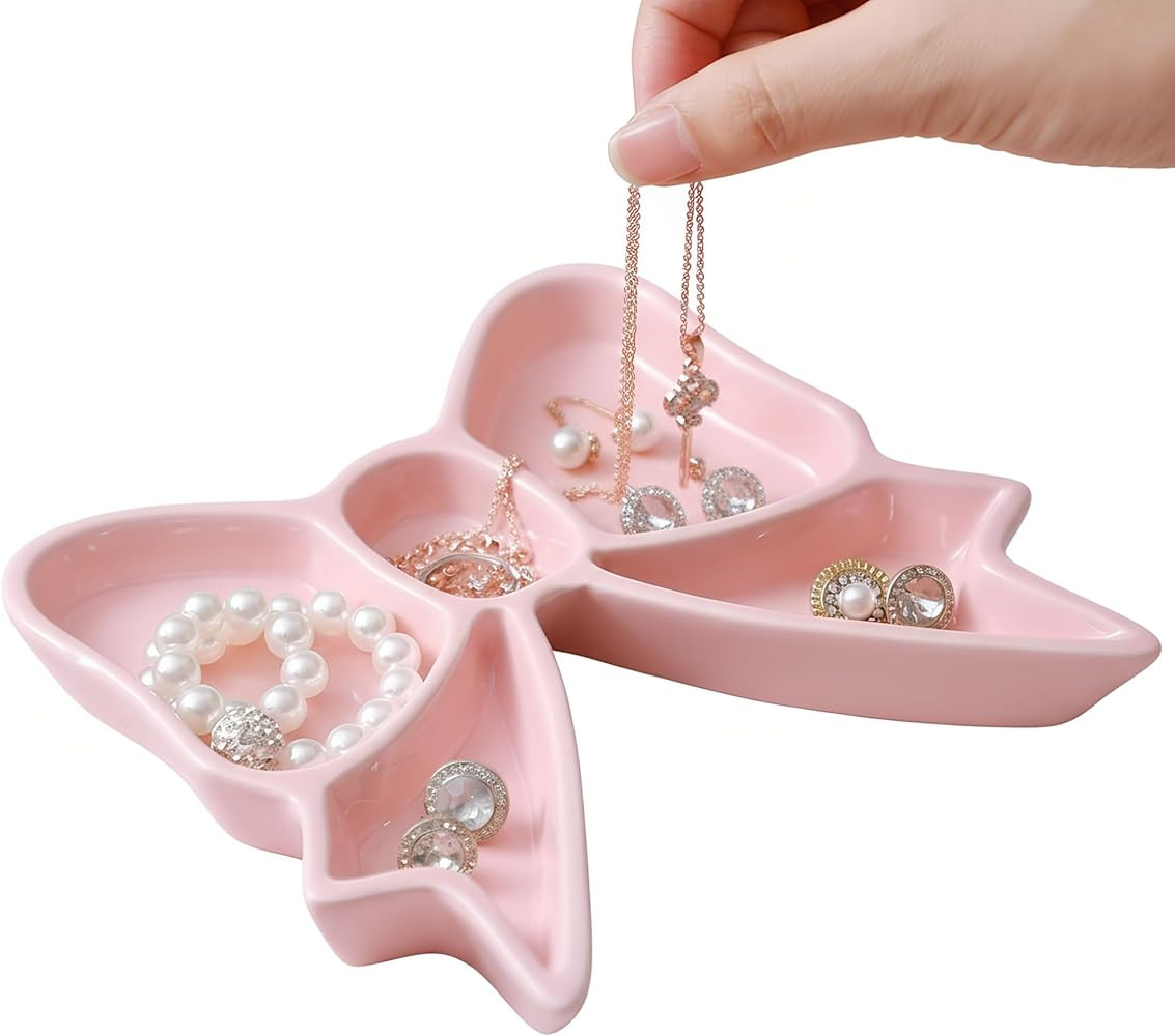 LemonRoad Coquette Bow Shaped Ceramic Jewelry Dish Tray Storage Tray Rings Necklace Bracelets Ear... | Amazon (US)