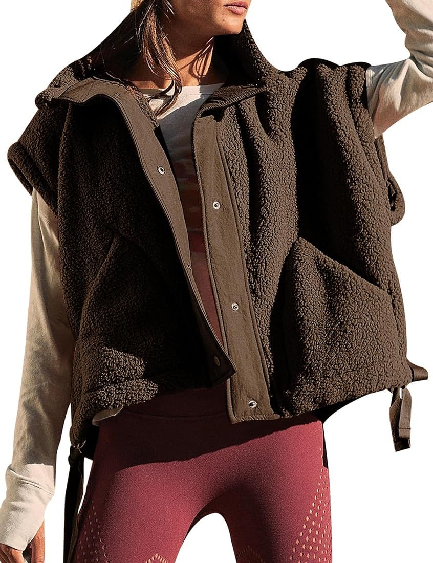 Yeokou Women's Fleece Vest Casual Sleeveless Button Down Winter Warm Sherpa Jacket with Pockets | Amazon (US)