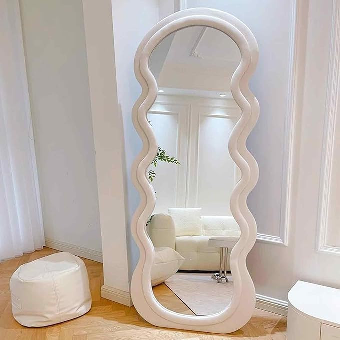 TAREOM Stand Up Mirror, Wavy Floor Mirror Full Length, Bedroom Mirror Full Length, Wave Shape Des... | Amazon (UK)