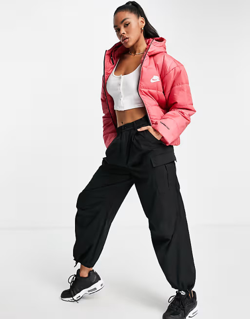 Nike classic padded jacket with hood in archaeo pink | ASOS (Global)
