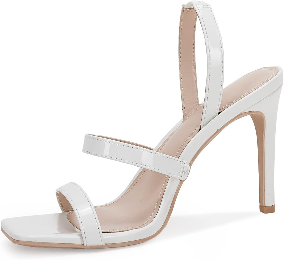 Jeimpoey Womens Strappy Sandals Slingback High Heels Square Open-toe Heeled Sandals Slip-on Stile... | Amazon (US)
