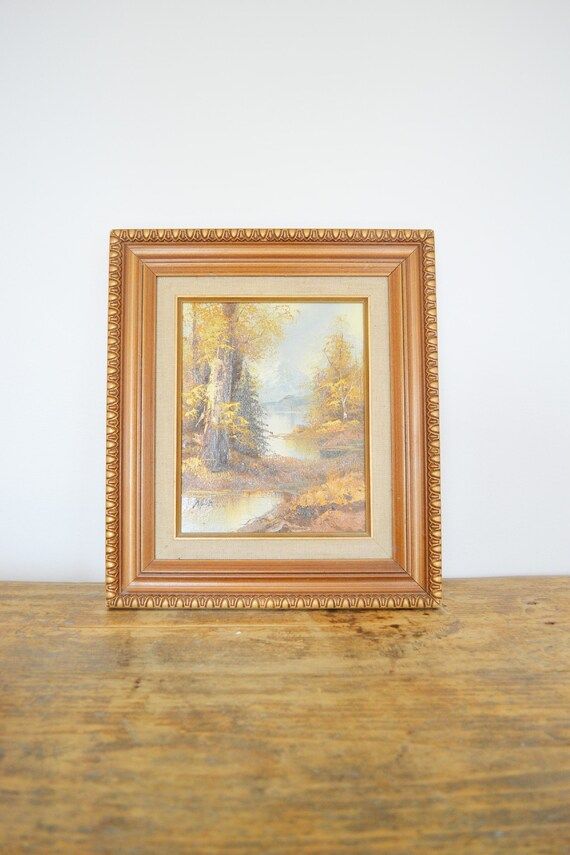 Vintage Original Painting Art Forest Scene- Framed- Gold - Brass Style Frame- Original Art- Galle... | Etsy (US)