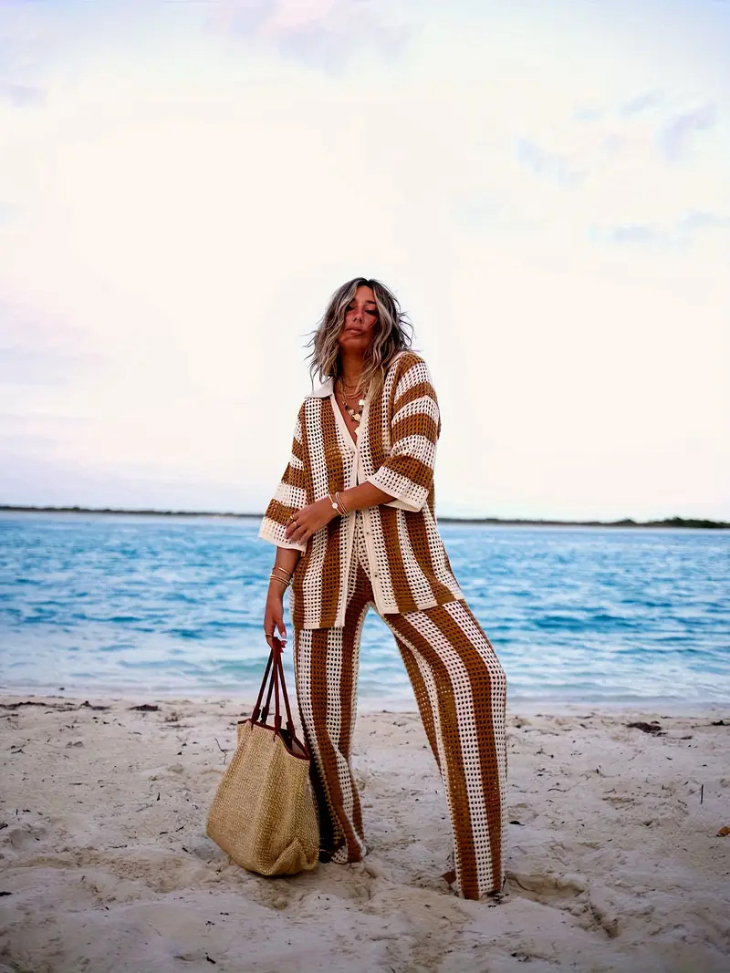 Casual Color Block Cut Two piece Set Short Sleeve Button - Temu | Temu Affiliate Program