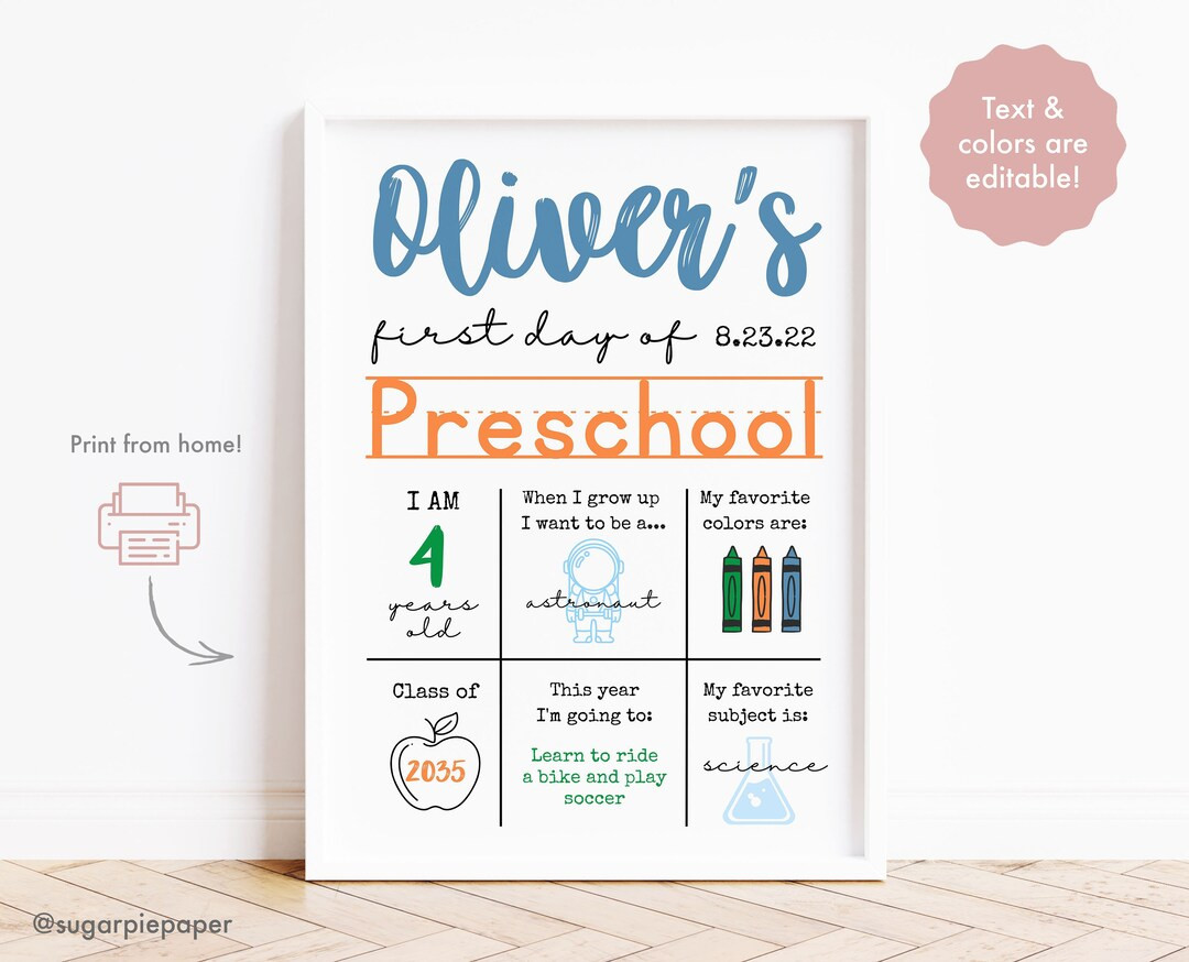 First Day of Preschool Sign Printable,first Day of School Milestone Board,chalkboard Milestone,sc... | Etsy (US)