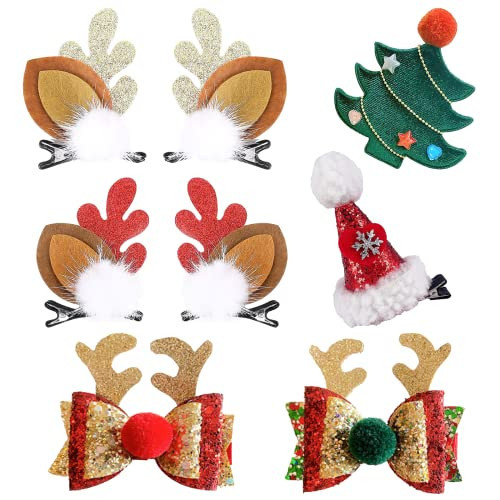 NBjiuyin 8Pcs Christmas Hair Clips Cute Decorative Cute Hair Accessories Antlers Headdress Hairpin Christmas Tree Hat Hair Bows for Girls Women Kids Gifts | Amazon (US)