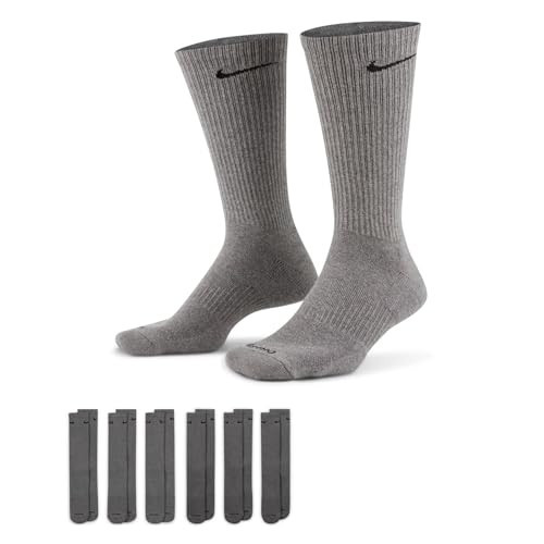 Nike mens Everyday Plus Cushion Crew Training 6 Pair Socks, Dark Grey Heather/Black, Medium | Amazon (US)