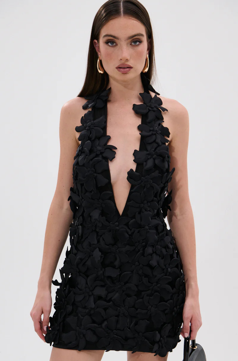 ASHLEY FLORAL MINI DRESS IN BLACK | AKIRA