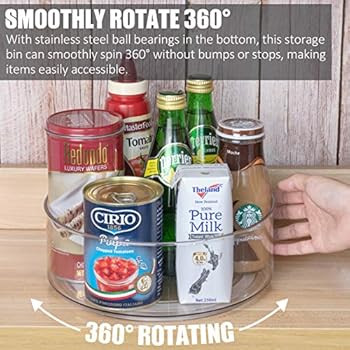 Lazy Susan - 2 Pack Round Plastic Clear Rotating Turntable Organization & Storage Container Bins ... | Amazon (US)