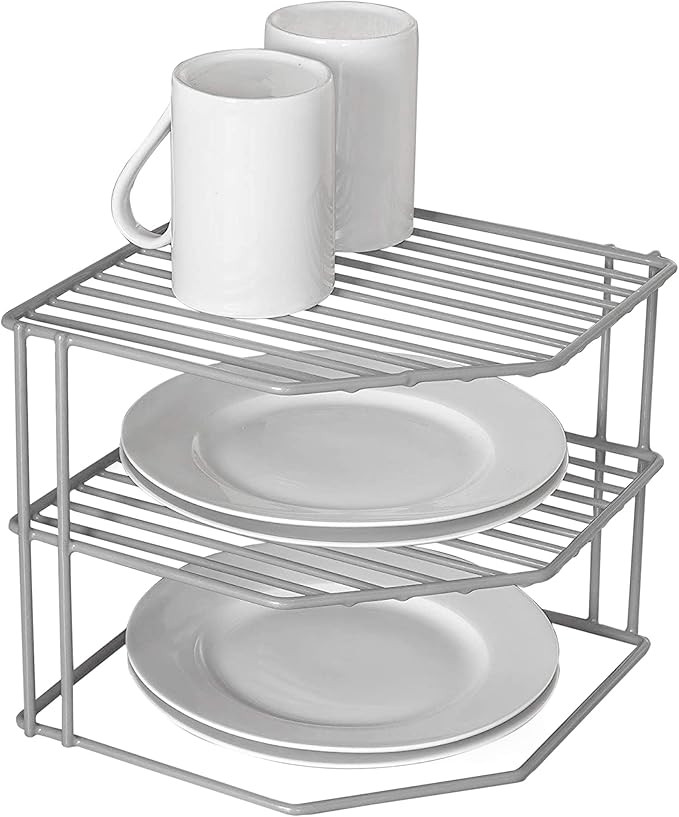 Smart Design 3-Tier Kitchen Corner Shelf Rack - Steel Metal Wire - Rust Resistant - Plates, Dishe... | Amazon (US)