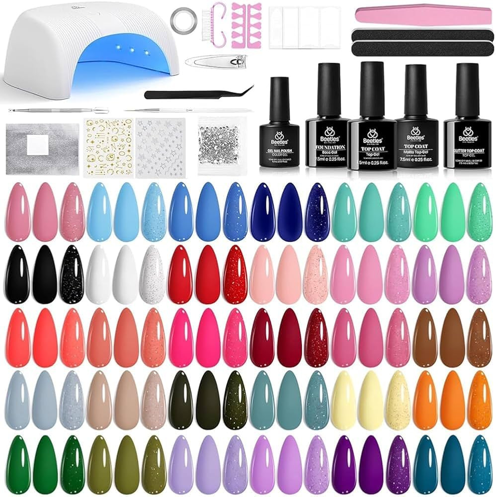Beetles Gel Nail Polish Kit with U V Light -54 Pcs Gel Nail Kit Four Seasons Glow 32 Colors Set w... | Amazon (US)