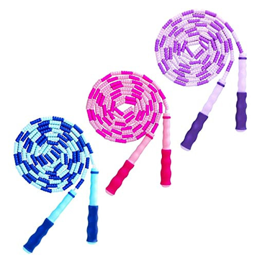 TYSISKNO 3 Pack Jump Rope for Kids Girls and Boys, Soft Beaded Jump Ropes, Adjustable Skipping Rope, Workout and Weight Loss,9.2Ft (Pink&Blue&Purple) | Amazon (US)