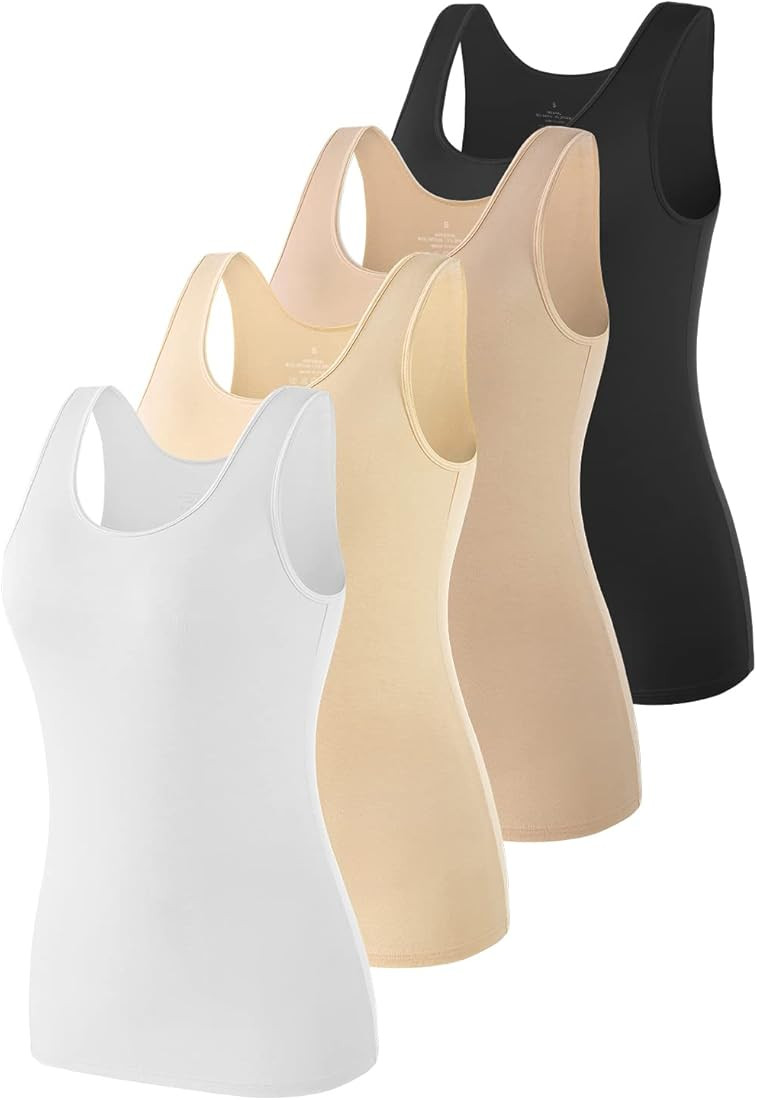 AMVELOP Elastic Tank Tops for Women Undershirts Pack of 4 Slim-Fit | Amazon (US)