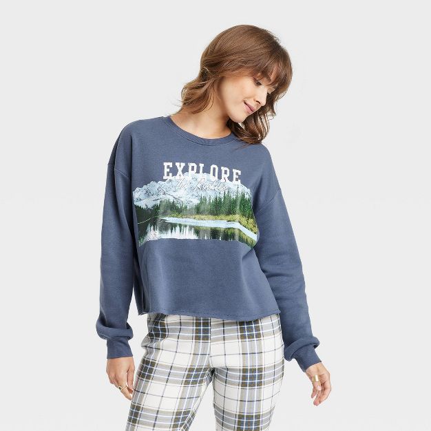 Women's Explore Graphic Sweatshirt - Blue | Target