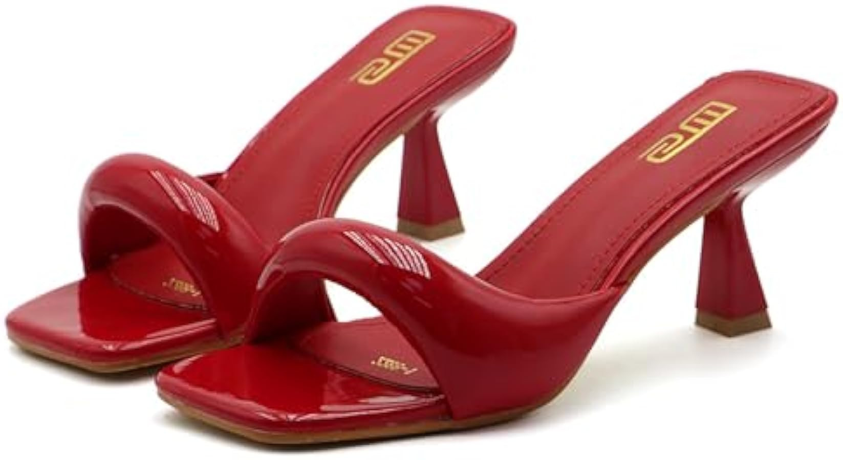 Women's Leather One Band Square Open Toe Stiletto Slide Sandals Fashion Slip-On Sexy Kitten Heel ... | Amazon (US)