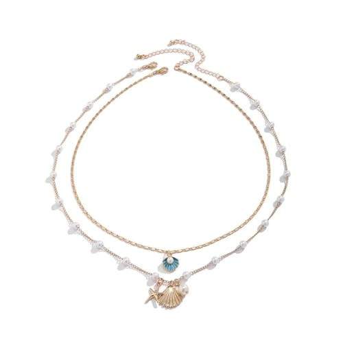 Azusa Sun Seashell Necklace Gold Plated Starfish Necklace Bohemian Beach Imitation Pearl Necklaces for Women Summer Layered Sequins Starfish Shell Beaded Choker Necklace Party Holiday Jewelry - E | Amazon (US)