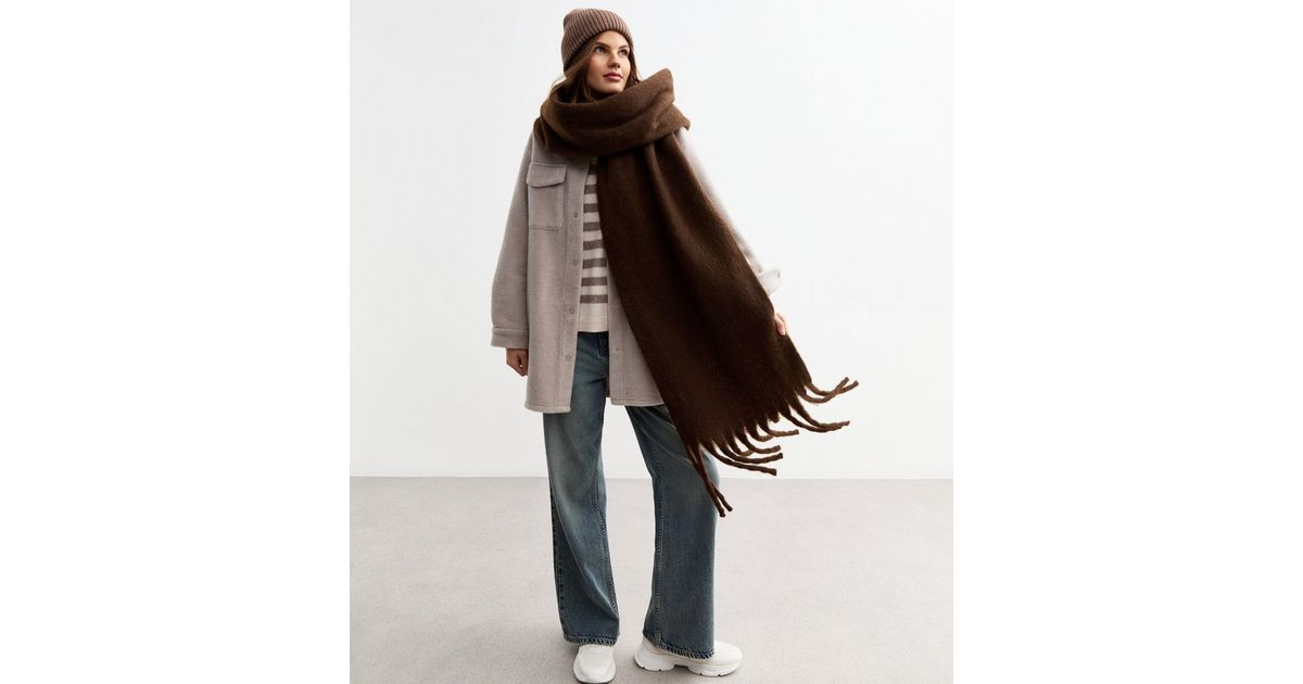 Brown Brushed Fringed Scarf | New Look | New Look (UK)