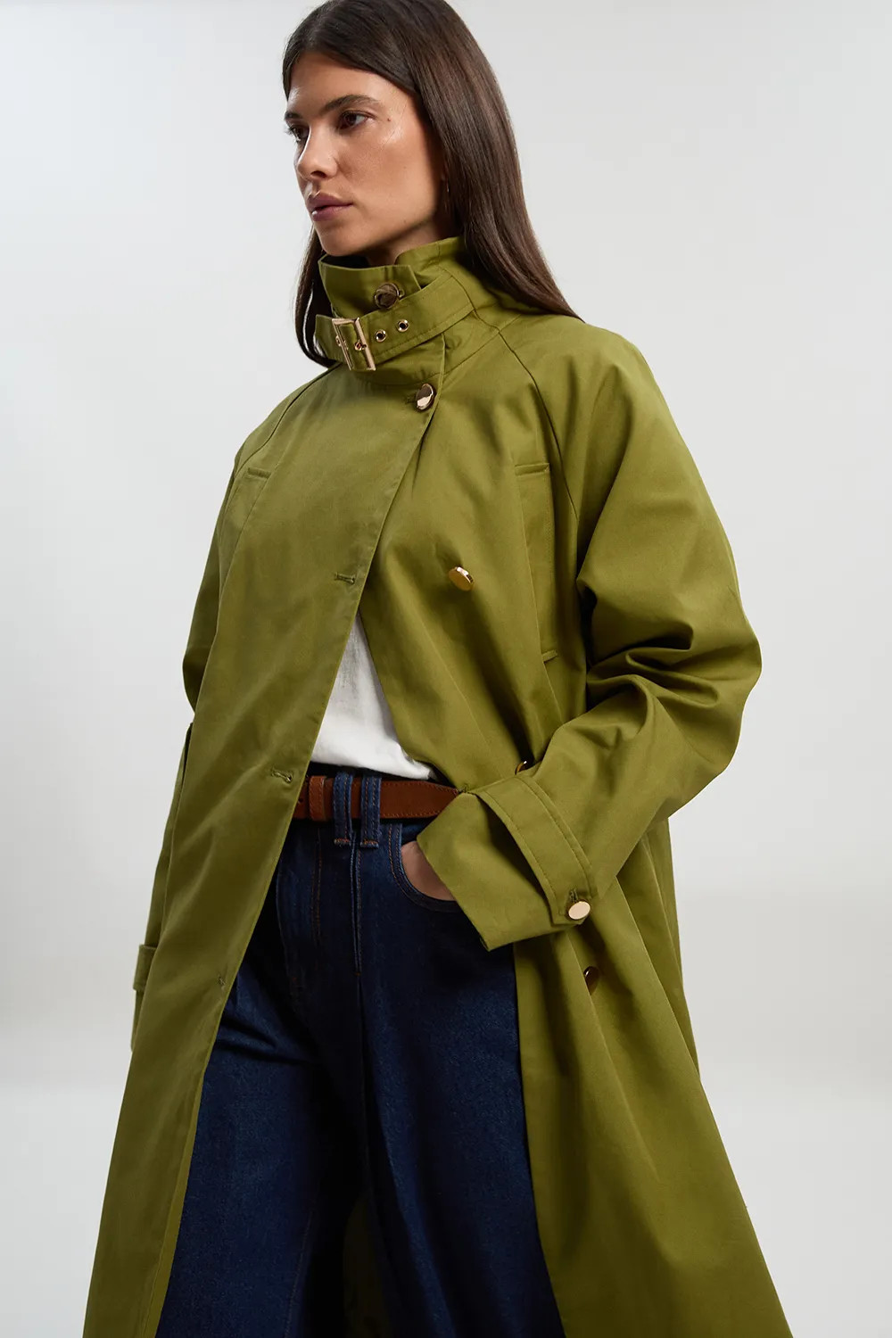 Jackets & Coats | Funnel Neck Trench Coat | KarenMillen | Karen Millen UK + IE + DE + NL