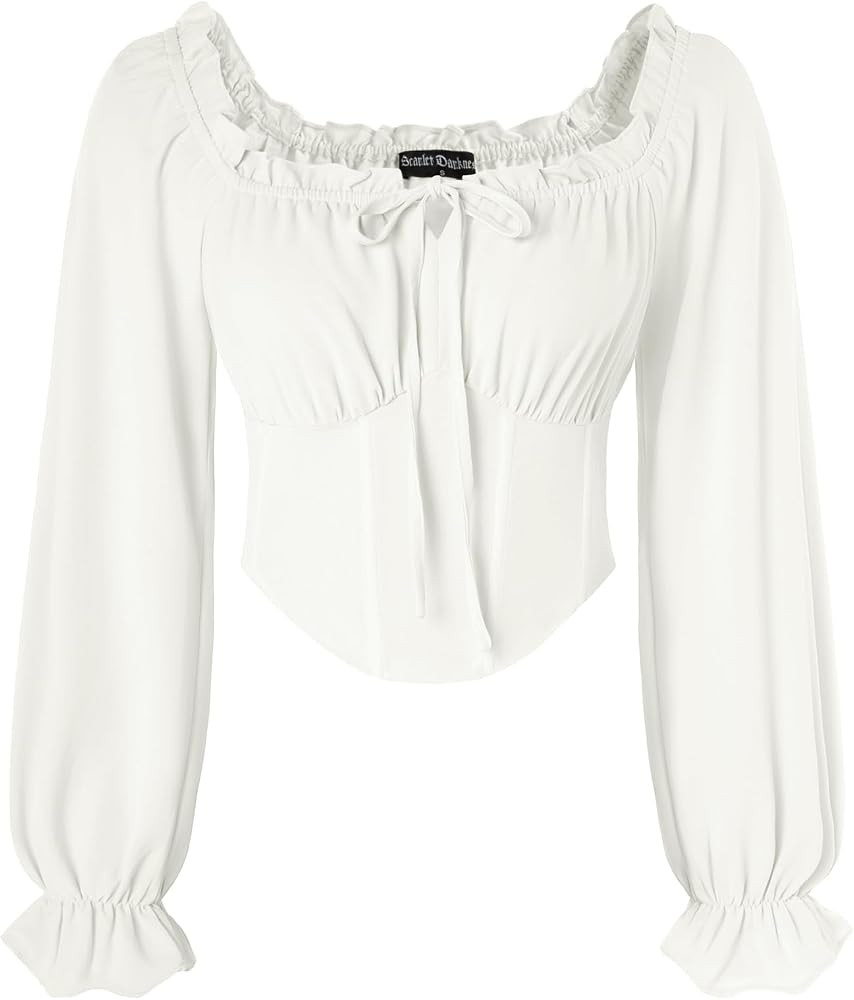 SCARLET DARKNESS Women's Medieval Crop Top Long Sleeve Corset Tops Square Collar Elastic Waist Pi... | Amazon (UK)