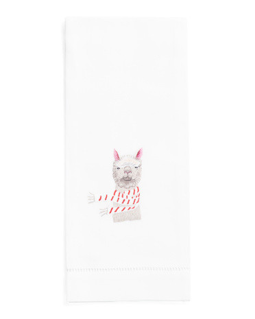 Hand Embroidered And Hemstitched Holiday Llama Hand Towel | TJ Maxx