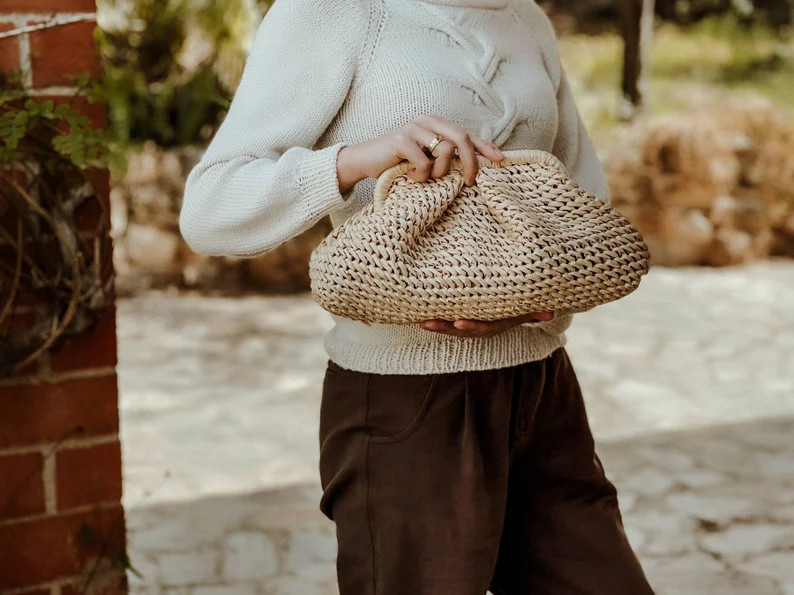 Crocheted Raffia Bag Color Wood White Earth Chocolate. | Etsy | Etsy (US)