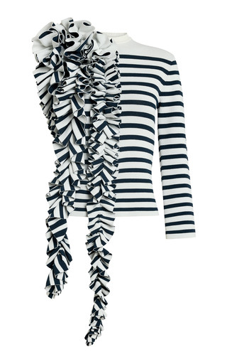 Knitted Stripe Ruffle Fitted Top | Moda Operandi (Global)
