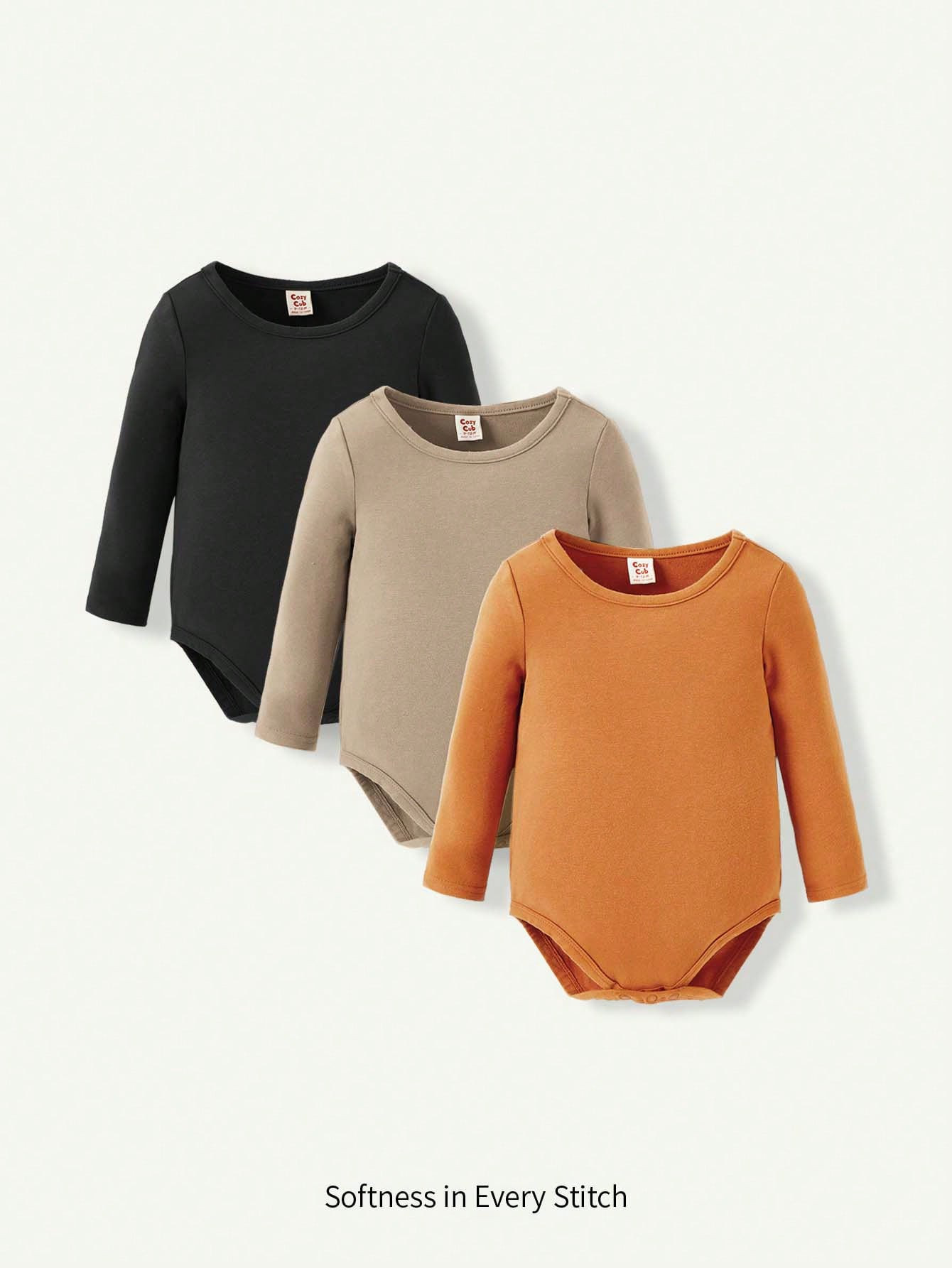 Cozy Pixies 3pcs/Set Baby Girl Casual Versatile Soft Knit Solid Color Long Sleeve Romper Set | SH... | SHEIN