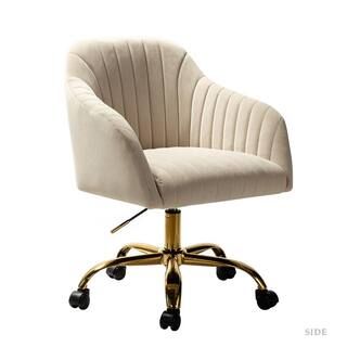 Sinda Tan Velvet Adjustable Task Chair with Gold Base | The Home Depot