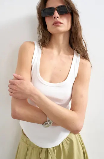 Topshop Rib Curved Hem Stretch Cotton Tank | Nordstrom | Nordstrom