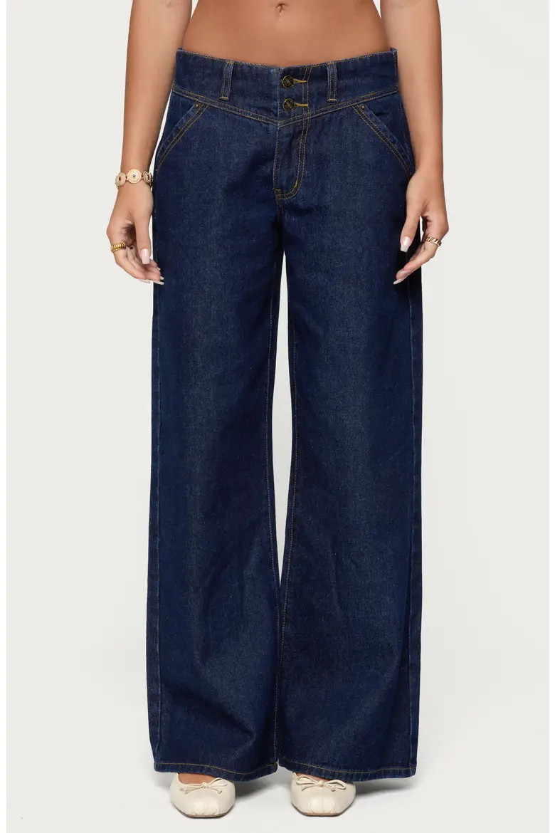 EDIKTED Meredith Low Rise Wide Leg Jeans in Blue at Nordstrom, Size X-Small | Nordstrom