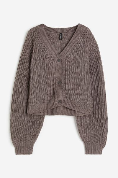 Balloon-sleeved Cardigan - Dark taupe - Ladies | H&M US | H&M (US + CA)