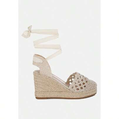 Sea Breeze Woven Lace-Up Espadrille Wedges | SHEIN
