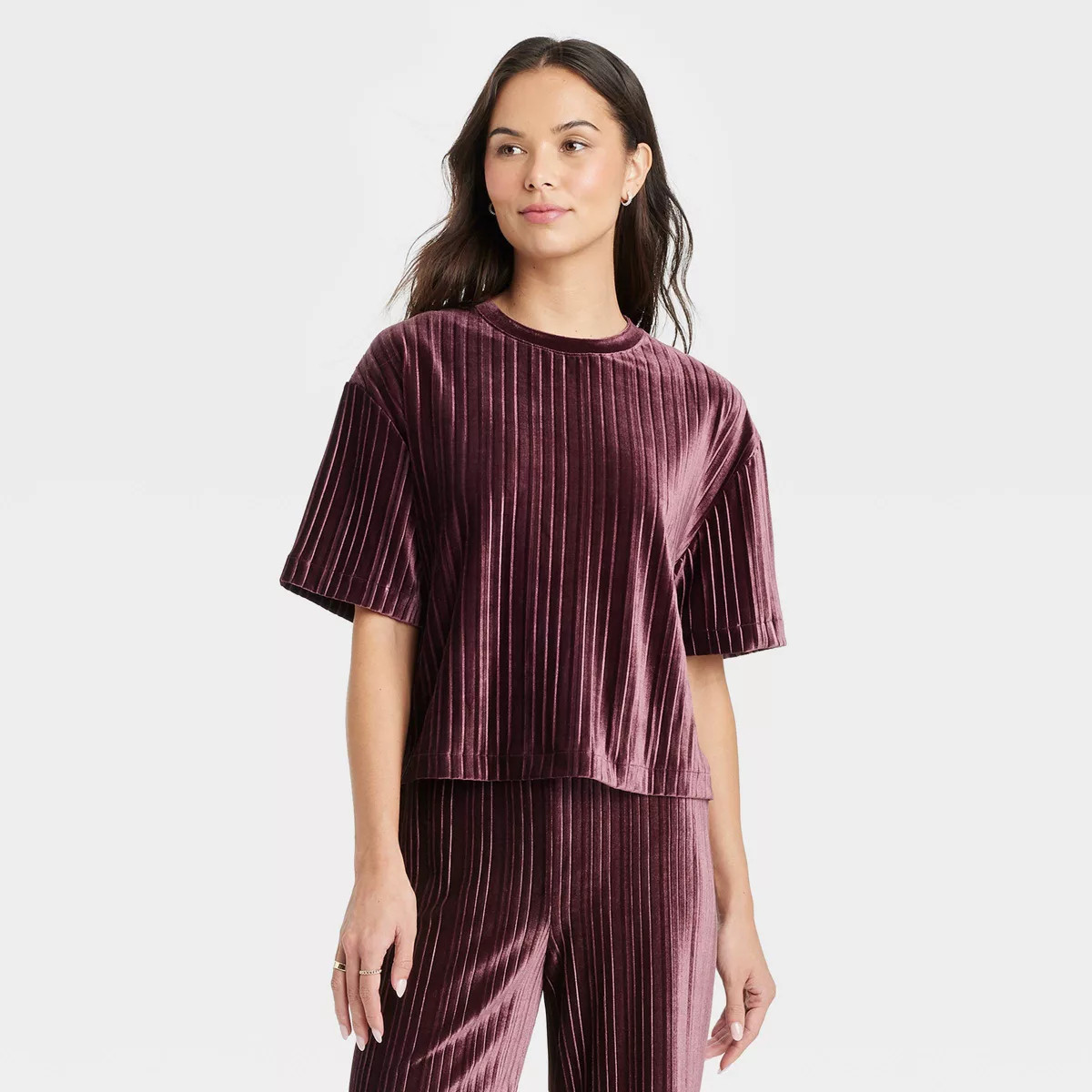 Women's Elbow Sleeve Velvet Plisse T-Shirt - A New Day™ | Target