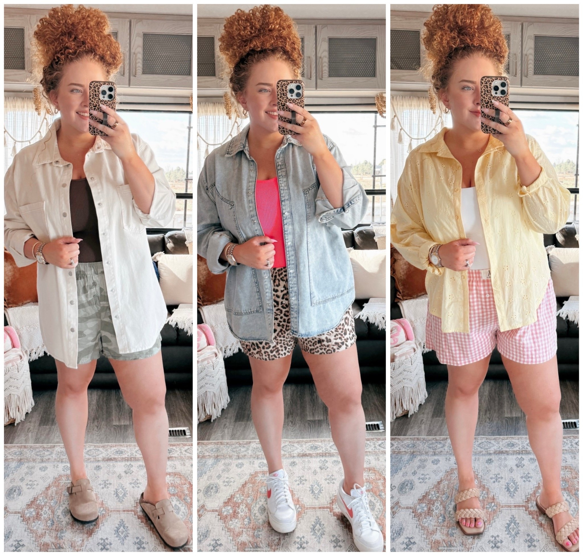 Who says boxers can’t be stylish? 💖 Three playful, comfy looks I’ve been living in lately🤩 Perfect for running errands, brunch, or just lounging around ✨ boxer shorts outfits | casual chic outfits | leopard print shorts outfit | camouflage shorts style | plaid shorts outfit | oversized button-down outfit | tank top outfit combos | summer casual outfits | playful outfit ideas | comfy chic style | weekend outfit inspiration | white sneakers outfit | clogs outfit | braided sandals look | amazon fashion finds | easy everyday outfits | mix and match outfit ideas | casual street style | effortless summer style | relaxed chic outfits

#LTKMidsize #LTKdayinmylife #LTKootd
