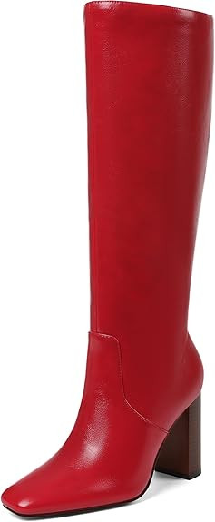 Knee High Boots for Women, Chunky Heel Faux Leather Boots Women's Comfortable Square Toe Shoes Lo... | Amazon (US)