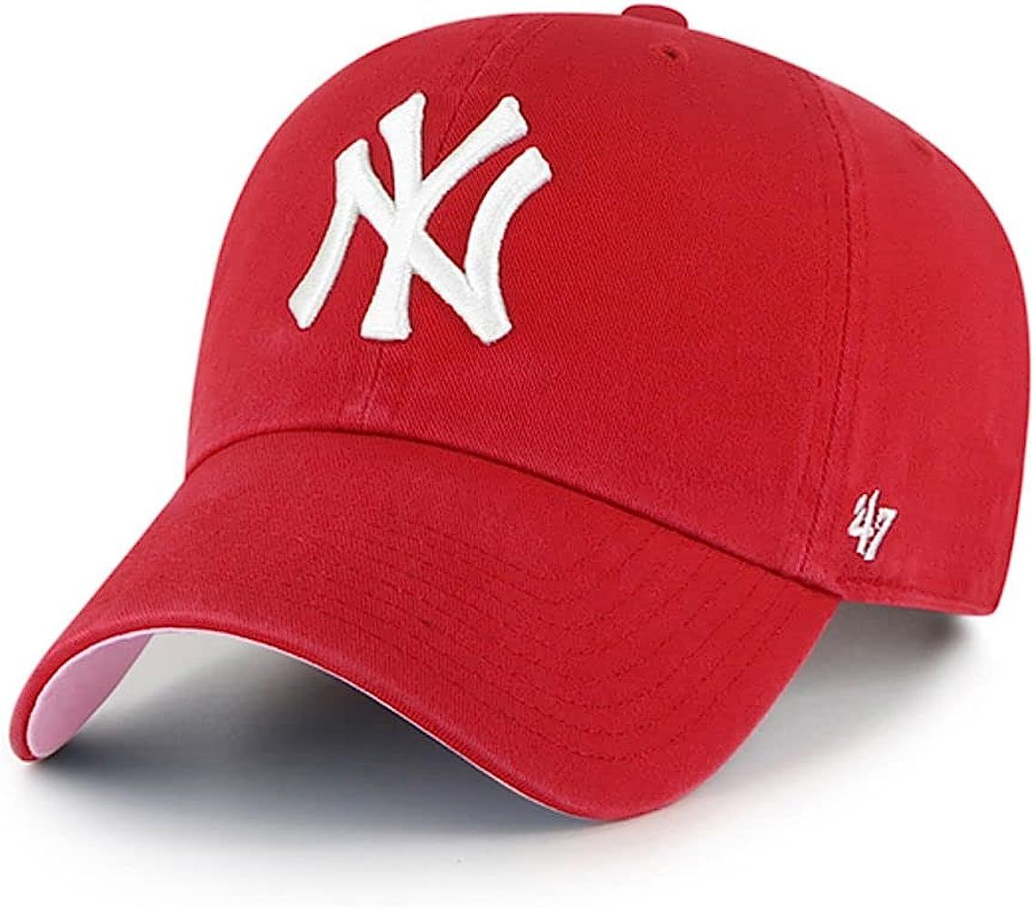 '47 New York Yankees Ballpark Clean Up Dad Hat Baseball Cap - Red/Pink Bottom, One Size | Amazon (US)