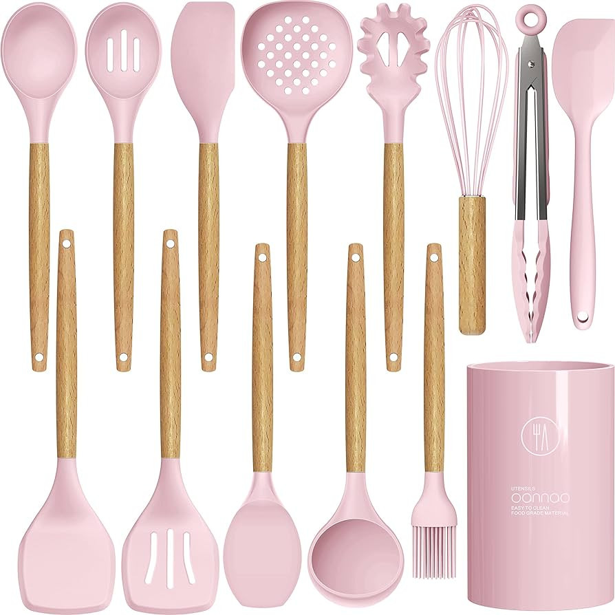 14 Pcs Silicone Cooking Utensils Kitchen Utensil Set - 446°F Heat Resistant,Turner Tongs,Spatula... | Amazon (US)