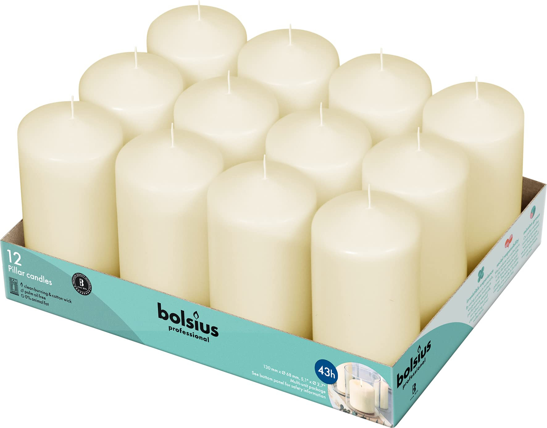 BOLSIUS 12 Ivory Pillar Candles Set - Unscented 43 Hour Long Lasting Candles - 2.7-x 5.1-inch Dri... | Amazon (US)
