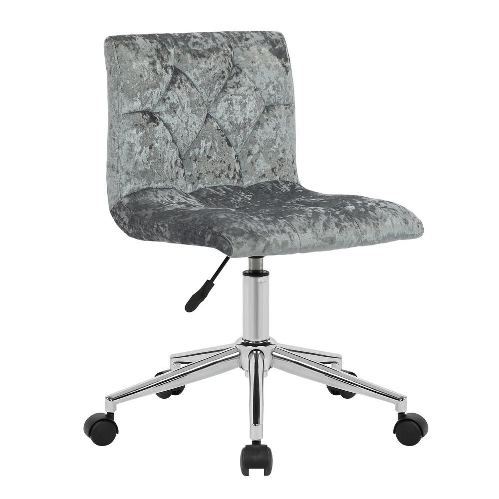 Glamour Home Amali Silver Velvet Upholstered Adjustable Height Swivel Office Chair with Wheel Base,  | The Home Depot