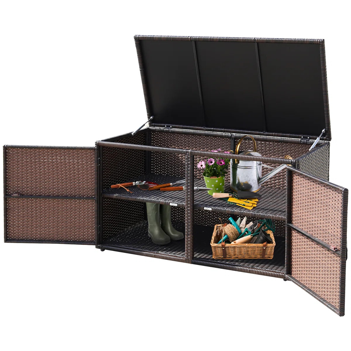 Costway 45'' W 88 Gallons Cabinet Deck Box in Brown | Wayfair North America