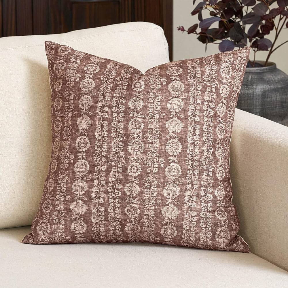 Amor Virisso Vintage Floral Throw Pillow Covers 18x18 Striped Farmhouse Block Print Pillow Cover ... | Amazon (US)