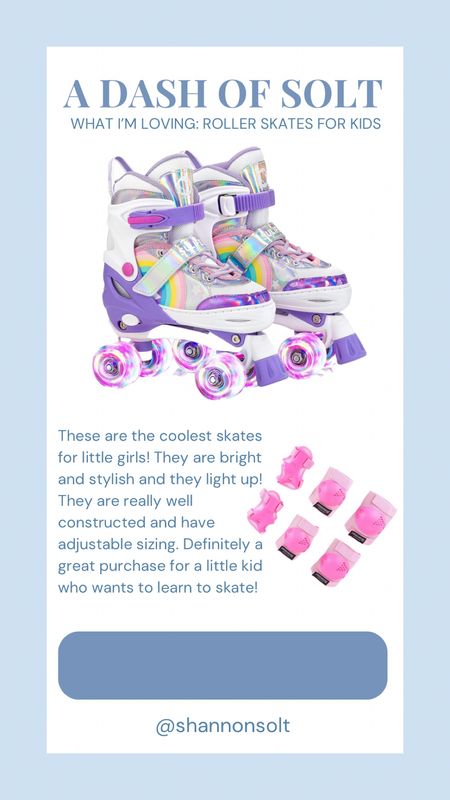 These are the coolest roller skates and would make a great Christmas or birthday gift!! 

Roller skates, skates, rainbow, pink and purple, little girl, little girl skates, little girl toys, little girl activities, girl activities, kid, kid gifts, kid Christmas, girl Christmas, Christmas gifts, gift guide, holiday, Christmas gift guide 

#LTKGiftGuide #LTKHoliday #LTKkids