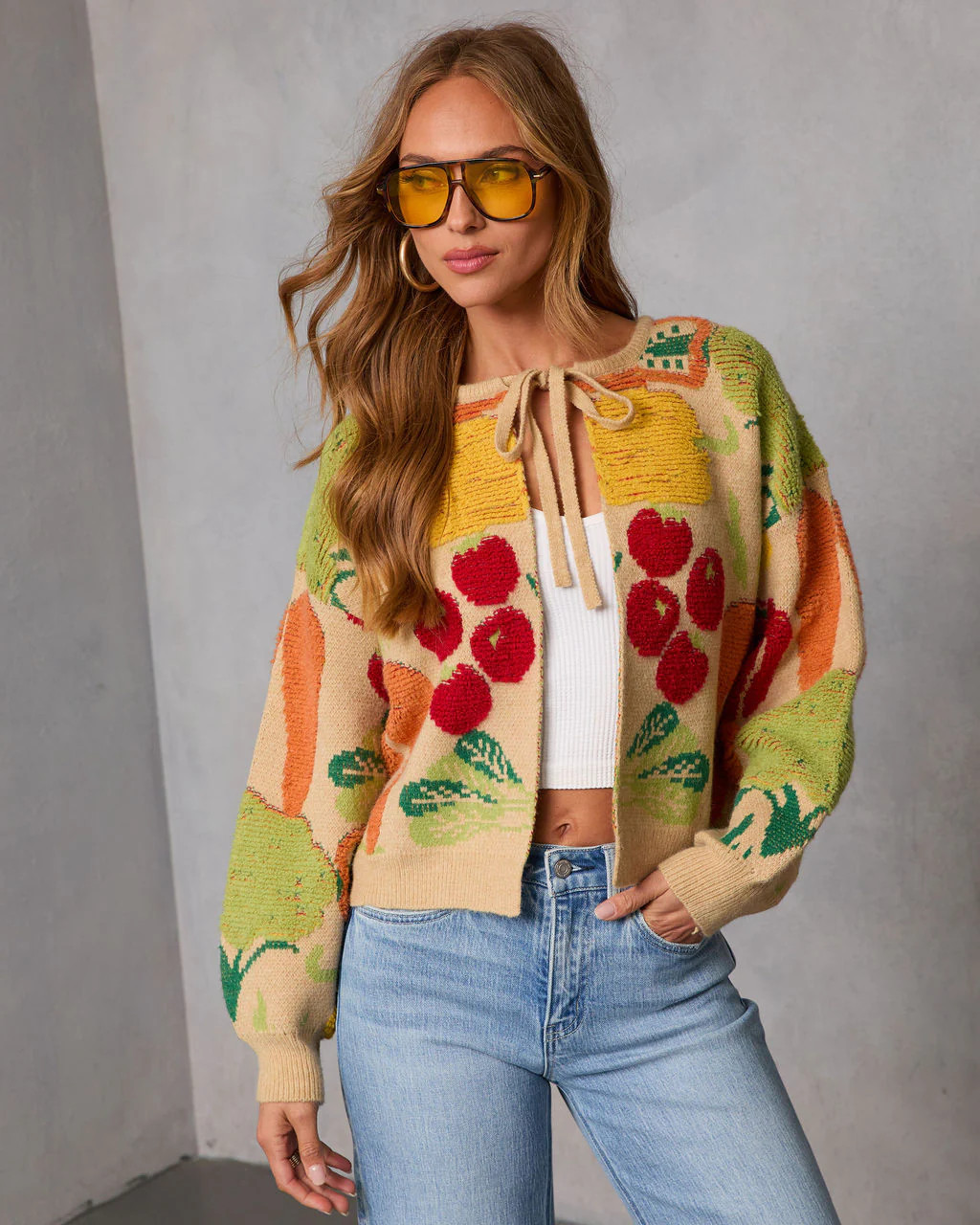 Fresh Picks Graphic Front Tie Sweater | VICI